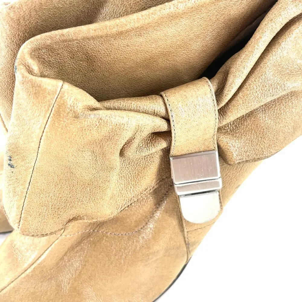 Dolce Vita Foldover Leather Booties 8.5 Tan Ankle Boots Heel Buckle Retro Glam